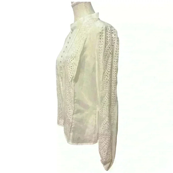 White House Black Market Embroidered Silk Blend Blouse Size Small NWT - Picture 6 of 11
